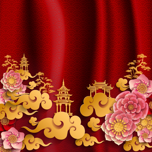 Red styles chinese background design vector 02