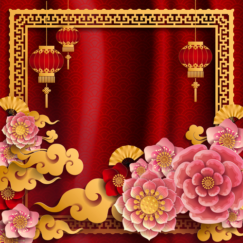 Red styles chinese background design vector 03
