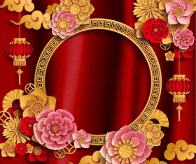 Red styles chinese background design vector 05