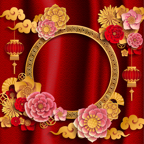 Red styles chinese background design vector 05
