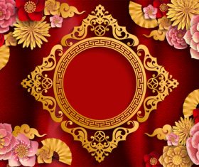 Red styles chinese background design vector 06