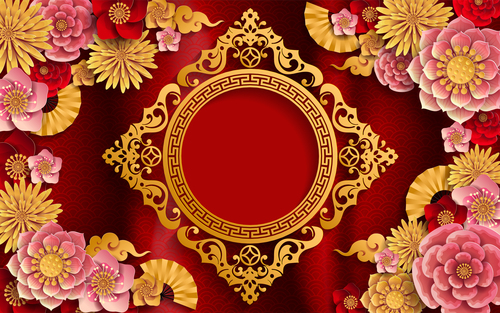 Red styles chinese background design vector 06