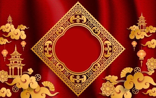 Red styles chinese background design vector 09