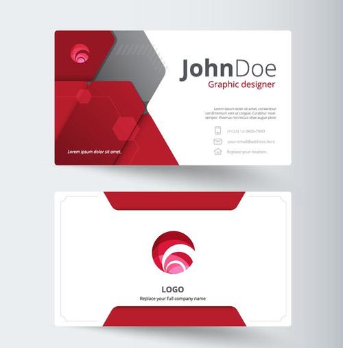Red with white company business card vector 01