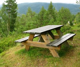 Resting picnic table in the forest Stock Photo 04