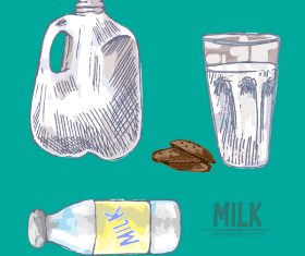 Retro milk hand drawn vector material 03