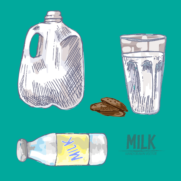 Retro milk hand drawn vector material 03