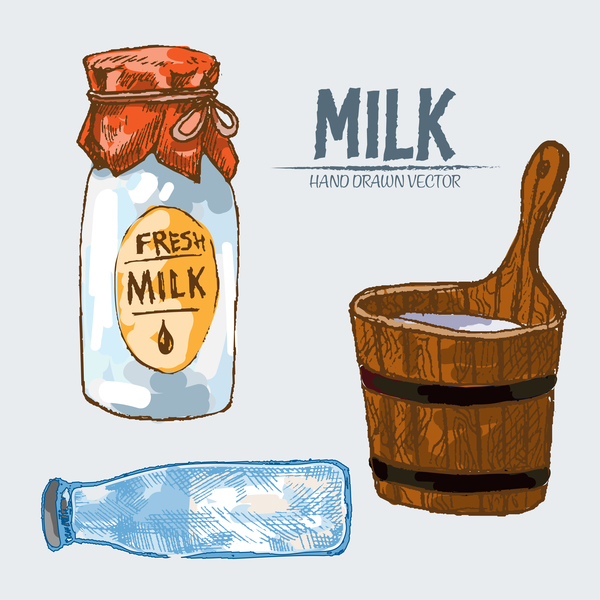 Retro milk hand drawn vector material 04