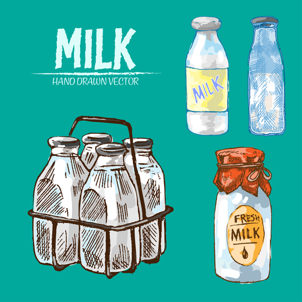 Retro milk hand drawn vector material 05
