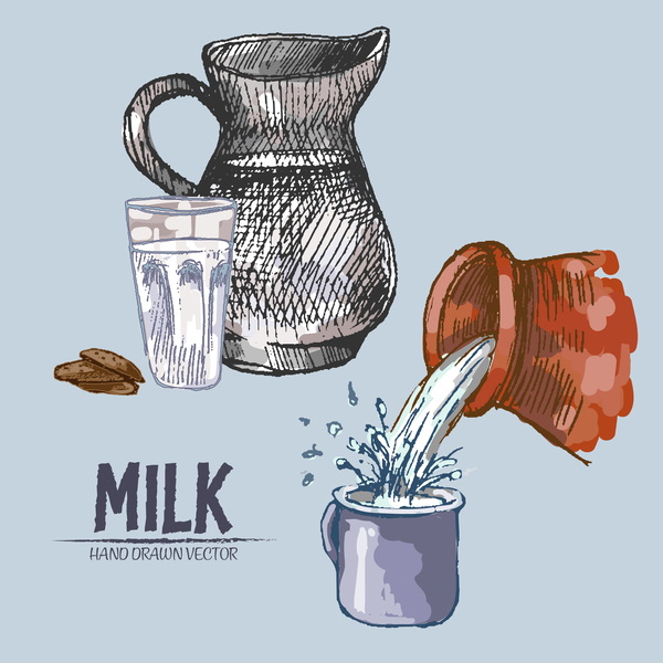 Retro milk hand drawn vector material 11