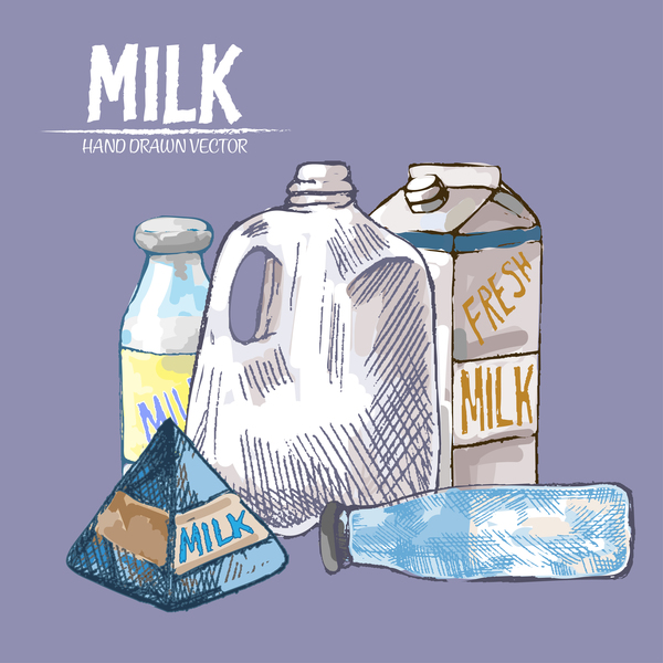 Retro milk hand drawn vector material 13