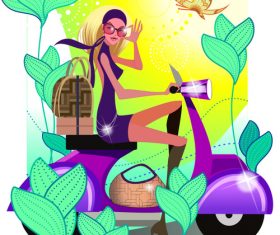 Riding motorcycle girl illustration vector