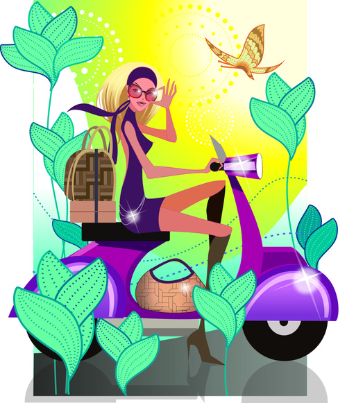 Riding motorcycle girl illustration vector
