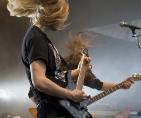 Rock singer on stage Stock Photo