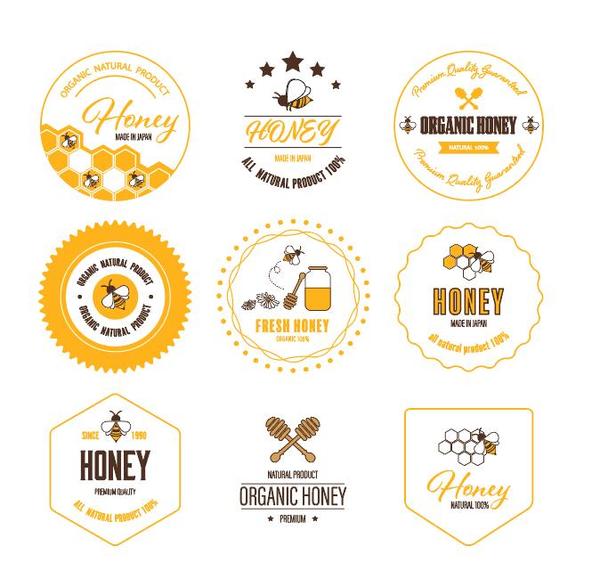 Round honey labels with badge vector