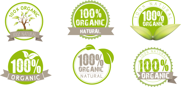 Round natural with organic labels vectors