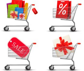 Sale elements with shopping trolley vector