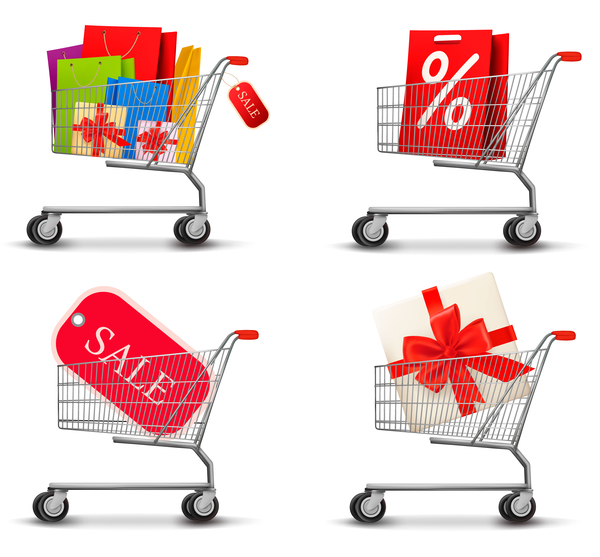 Sale elements with shopping trolley vector