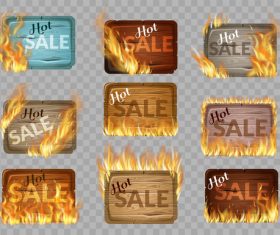 Sale wooden sign with fire flame vector
