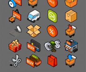 Sales and Retail - isometric outline color icons