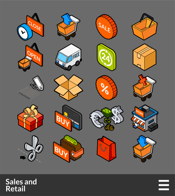 Sales and Retail - isometric outline color icons