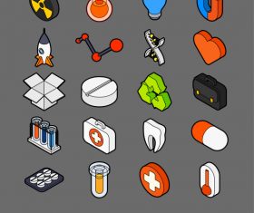 Science and Medicine – isometric outline color icons