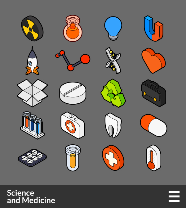 Science and Medicine   isometric outline color icons