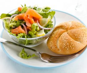 Sesame bread and mixed vegetable salad Stock Photo