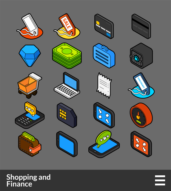 Shopping and Finance - isometric outline color icons