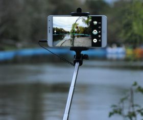 Smart phone shooting landscape Stock Photo