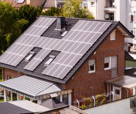 Solar panels on the roof Stock Photo