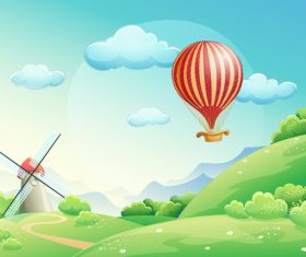 Spring Landscapes with hot balloon vector