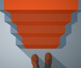 Stairs with young man and red carpet vector