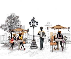 Street cafe couple glass vector