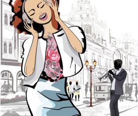 Street girl headphones vector