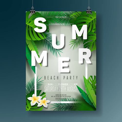 Summer beach party poster templates vector set 03
