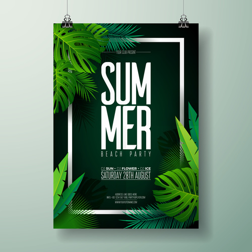 Summer beach party poster templates vector set 05