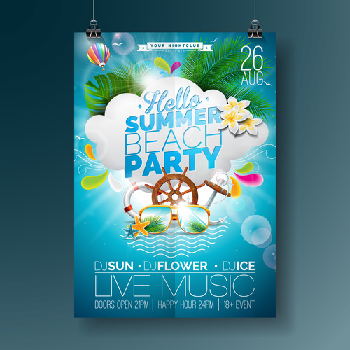 Summer beach party poster templates vector set 06