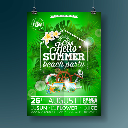 Summer beach party poster templates vector set 07