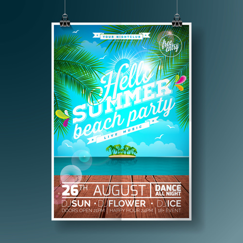 Summer beach party poster templates vector set 08