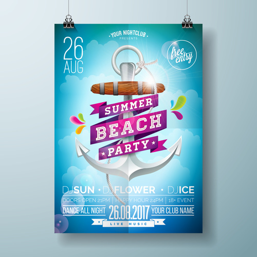 Summer beach party poster templates vector set 11