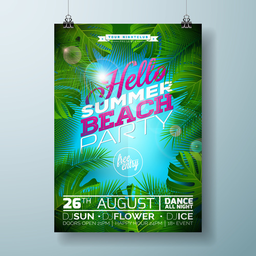 Summer beach party poster templates vector set 14