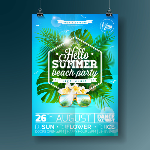Summer beach party poster templates vector set 15