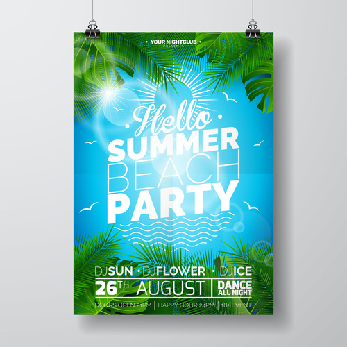 Summer beach party poster templates vector set 16
