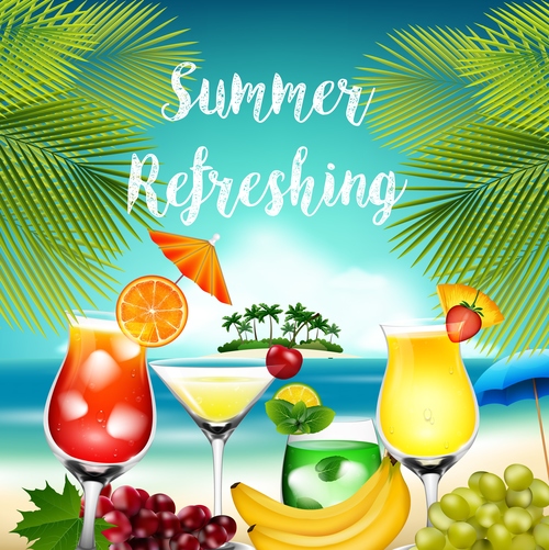 Summer drinks poster template vectors 08