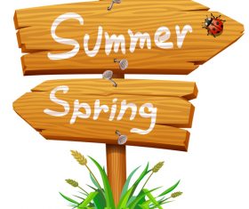 Summer with spring wooden sign vector