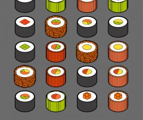 Sushi – isometric outline color icons