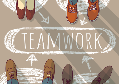 Teamwork group business people and doodles vector 01
