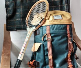 Tennis rackets and backpacks Stock Photo