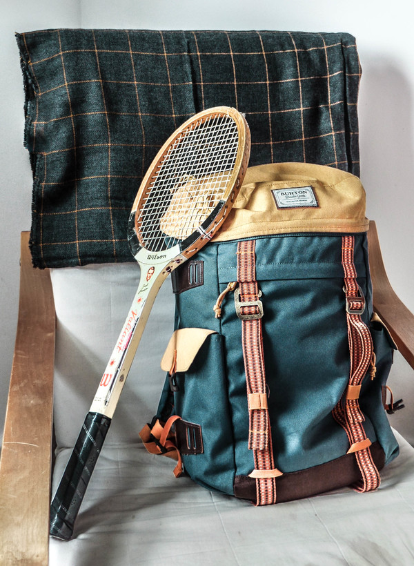 Tennis rackets and backpacks Stock Photo